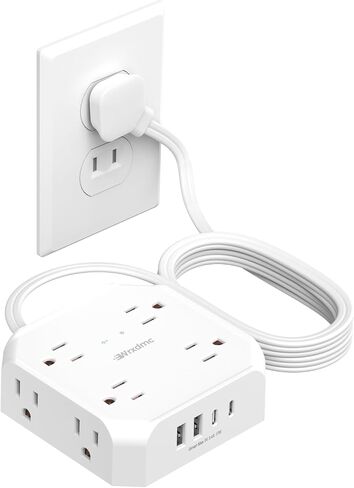 2 Prong Power Strip, WRXDMC 2 Prong to 3 Prong Outlet Adapter with 5ft Cord | 1400J Two Prong Surge Protector, Flat Polarized Plug, 8 AC with 2 USB C and 2 USB A, Wall Mountable, Ideal for Old House in Saudi Arabia