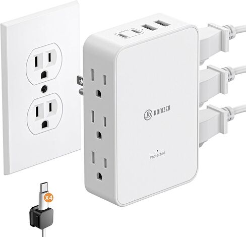 Outlet Extender with 6AC Side Outlets,Flat Wall Outlet,PD 20W USB C | Multiple Outlet for Behind Couches Nightstands Desks TV,3 Sideways Plug Adapter,Electrical Outlet Extender with 4 Cable Clips in Saudi Arabia
