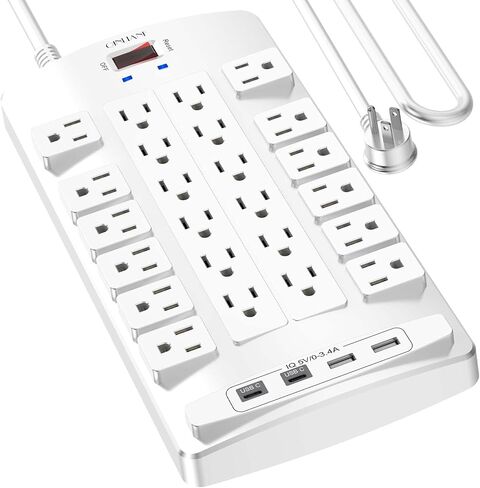 QINLIANF Surge Protector Power Strip - 6Ft Flat Plug Heavy Duty Extension Cord with 24 Outlets and 4 USB Ports(2 USB-C Ports), 4100J, for Home, Office, Dorm, ETL Listed, Black in Saudi Arabia
