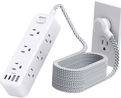 سلك تمديد Mifaso مع منافذ متعددة 15FT، شريط طاقة طويل 13 في 1 | 9 منافذ تيار متردد و4 منافذ USB (2 USB C)، واقي من زيادة التيار مع 900J، محطة شحن سطح المكتب متعددة المقابس ثلاثية الجوانب للمكتب والسكن الجامعي in Kuwait