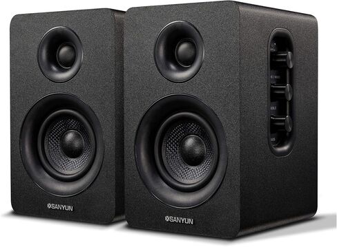 Sanyun SW208 3" Active Bluetooth 5.0 Bookshelf Speakers, Built-in 24bit DAC | 60W Carbon Fiber Speaker, USB and 3.5mm AUX Input, Dynamic 3D Surround Sound, 2.0 Computer PC Monitor Gaming (Pair, Black) in Saudi Arabia