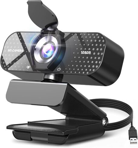 TRAUSI 1080P Full HD Webcam with Noise-Canceling Mic, Auto Light Correction, Privacy Cover and Wide Angle Lens, Plug & Play USB Camera for Laptop/Desktop/PC/Mac, Compatible with Zoom/Teams/Streaming in Saudi Arabia