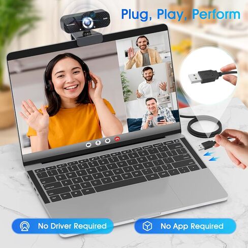 TRAUSI 1080P Full HD Webcam with Noise-Canceling Mic, Auto Light Correction, Privacy Cover and Wide Angle Lens, Plug & Play USB Camera for Laptop/Desktop/PC/Mac, Compatible with Zoom/Teams/Streaming in Saudi Arabia