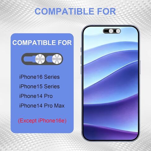Front Camera Privacy Cover Compatible for iPhone 16/16Plus/16 Pro/16 Pro Max/15/15Plus/15 Pro/15 Pro Max/14 Pro/14 Pro Max, [2 Pack] On/Off Face ID Camera Protector for Privacy & Security (Silver) in Saudi Arabia