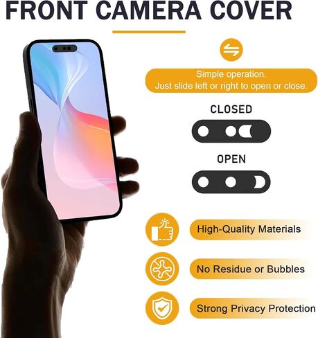 Front Camera Cover Compatible for iPhone14Pro/ProMax/15/16Series(Except16e) | Camera Lens Protect Not Affect Face Recognition,Adhesive Lens Blocker-Black in Saudi Arabia
