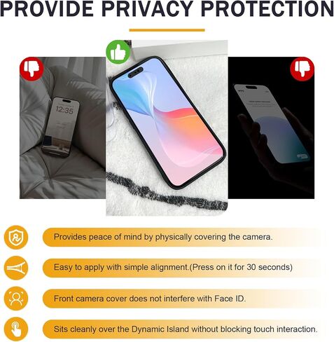 Front Camera Cover Compatible for iPhone14Pro/ProMax/15/16Series(Except16e) | Camera Lens Protect Not Affect Face Recognition,Adhesive Lens Blocker-Black in Saudi Arabia