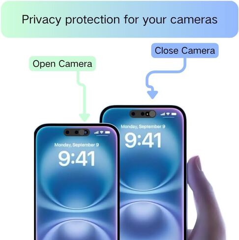 غطاء الكاميرا الأمامية، لا يؤثر على خصوصية كاميرا معرف الوجه متوافق مع iPhone 16/16Plus/16Pro/16 Pro Max/15/15Plus/15Pro/15 Pro Max/14Pro/14 Pro Max، غطاء كاميرا الويب لحماية الخصوصية، غطاء حماية الخصوصية لاصق قوي - أسود، عبوتان in Kuwait