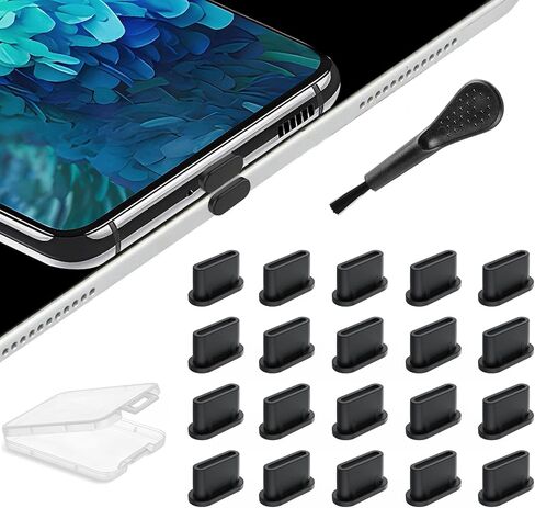USB C Port Cover, Silicone Type C Charging Port Protector, 10Clear+10Black | USB C Dust Plug+Cleaning Brush, USB C Cover Type C Dust Plug Cover for iPhone Air, 17,16,15 Series, Samsung Galaxy S25-S20 in Kuwait