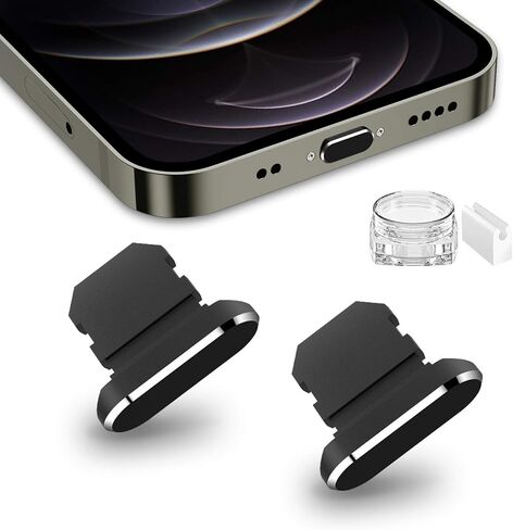 TITACUTE 2 Pack Anti Dust Plugs for iPhone 14 Pro Max 13 11 12 X XS XR X 8 7 Plus 6s 6 5 SE Dust Cover 8 Pin Dust Plug + Mini Storage Box iPhone Charging Port Plugs for AirPods Pro iPad Mini Air Black in Saudi Arabia