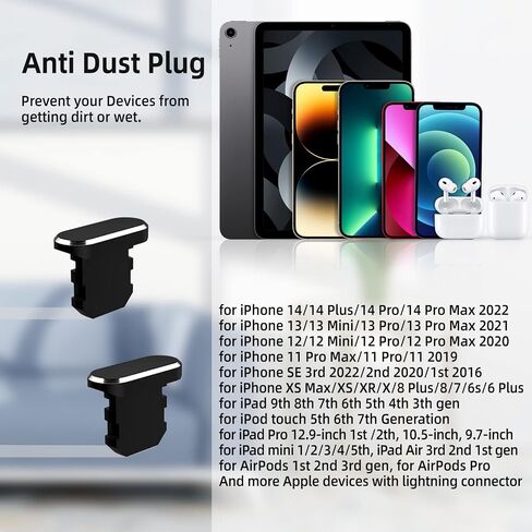 TITACUTE 2 Pack Anti Dust Plugs for iPhone 14 Pro Max 13 11 12 X XS XR X 8 7 Plus 6s 6 5 SE Dust Cover 8 Pin Dust Plug + Mini Storage Box iPhone Charging Port Plugs for AirPods Pro iPad Mini Air Black in Saudi Arabia