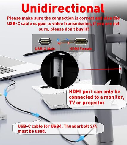 محول USB C أنثى إلى HDMI ذكر من Reborn، 4K أحادي الاتجاه | محول عرض USB من النوع C إلى HDMI Thunderbolt 3/4 إلى HDMI لأجهزة MacBook Pro/Air، Galaxy S9 إلى S23، Surface - عبوة واحدة in Kuwait
