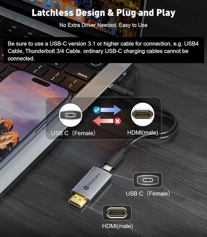 محول USB C أنثى إلى HDMI ذكر من Reborn، 4K أحادي الاتجاه | محول عرض USB من النوع C إلى HDMI Thunderbolt 3/4 إلى HDMI لأجهزة MacBook Pro/Air، Galaxy S9 إلى S23، Surface - عبوة واحدة in Kuwait