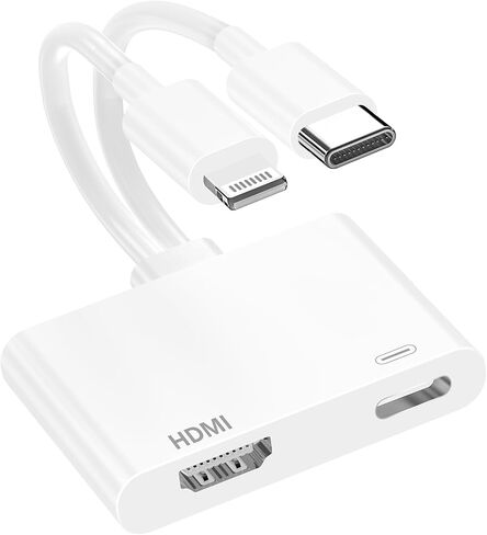 Apple MFi Certified Lightning & USB-C to HDMI Adapter for iPhone iPad to TV | 2-IN-1 HD 4K@60 Hz Sync Screen Apple to Digital AV Adapter for MacBook iPhone 17/16/15/14/13/12 to TV/Projector/Monitor in Kuwait