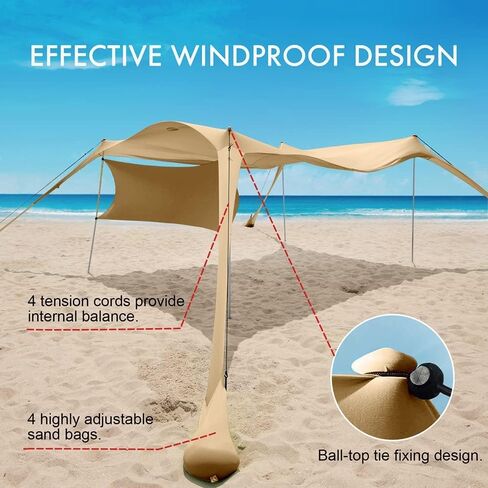 Beach Canopy Tent Shade with Sidewalls 10x10FT, 6.6FT Tall, UPF50+ Sun Shelter, Windproof & Water Resistant, Includes Guylines Sand Shovel Stability Poles, Easy Up for Beach Outdoor Camping Backyard in Saudi Arabia