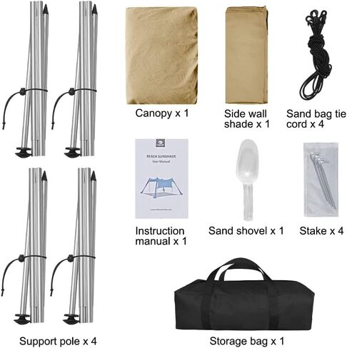 Beach Canopy Tent Shade with Sidewalls 10x10FT, 6.6FT Tall, UPF50+ Sun Shelter, Windproof & Water Resistant, Includes Guylines Sand Shovel Stability Poles, Easy Up for Beach Outdoor Camping Backyard in Saudi Arabia
