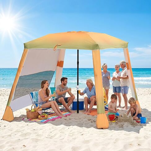 Beach Cabana,3 Side Curtains,7.2 * 7.2 FT for 5-6 People,Blue | Beach Canopy with Sand Bags,Easy Beach Shade, Beach Tents for Family, Adjustable Height in Kuwait