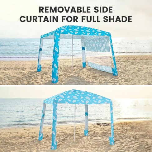 Zeraty Beach Cabana 8'×8', Portable Beach Canopy with Side Wall, UPF 50+ Silver-Coated Beach Tent Sun Shelter Easy Pop Up, Wind Resistant Adjustable Height Beach Umbrella Tent for Family, Lagoon in Kuwait