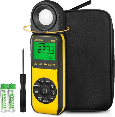 Digital Illuminance Light Meter, LC-881D Luxmeter Range up to 400,000 Lux with 270º Rotated Date Hold Max/Min Backlit for Photography Plant LED Light in Saudi Arabia