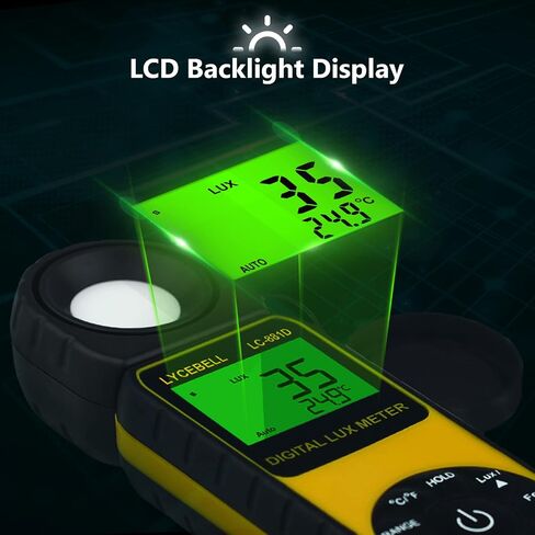 Digital Illuminance Light Meter, LC-881D Luxmeter Range up to 400,000 Lux with 270º Rotated Date Hold Max/Min Backlit for Photography Plant LED Light in Saudi Arabia
