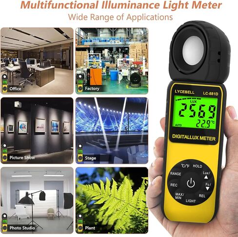 Digital Illuminance Light Meter, LC-881D Luxmeter Range up to 400,000 Lux with 270º Rotated Date Hold Max/Min Backlit for Photography Plant LED Light in Saudi Arabia