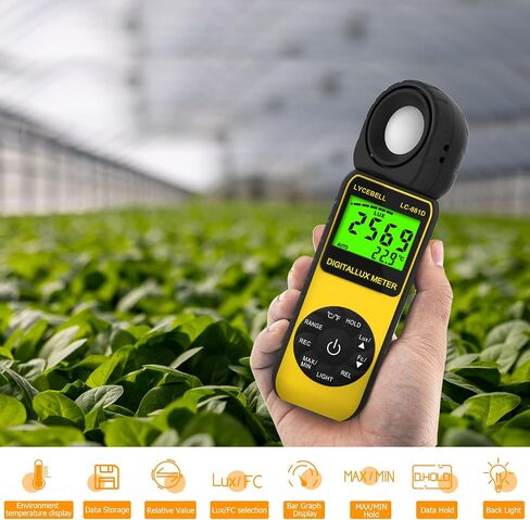 Digital Illuminance Light Meter, LC-881D Luxmeter Range up to 400,000 Lux with 270º Rotated Date Hold Max/Min Backlit for Photography Plant LED Light in Saudi Arabia