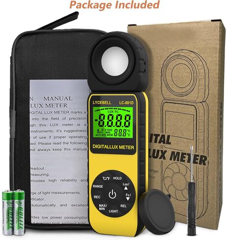 Digital Illuminance Light Meter, LC-881D Luxmeter Range up to 400,000 Lux with 270º Rotated Date Hold Max/Min Backlit for Photography Plant LED Light in Saudi Arabia
