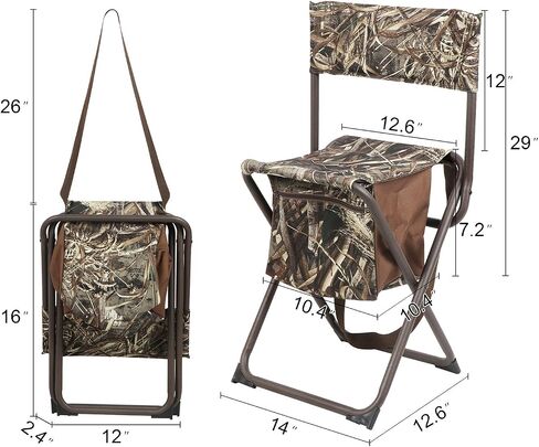 PORTAL Folding Seat, Lightweight Backrest Stool Hunting Fishing Chair with Storage Pocket for Camping, Hiking, Beach, Picnic, Support Up to 225 lbs, Camouflage in Kuwait
