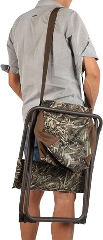PORTAL Folding Seat, Lightweight Backrest Stool Hunting Fishing Chair with Storage Pocket for Camping, Hiking, Beach, Picnic, Support Up to 225 lbs, Camouflage in Kuwait