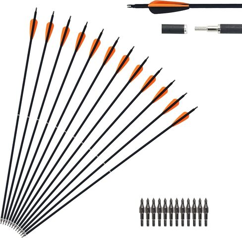 2 Piece Arrows Takedown Carbon Arrows Portable for Takedown Longbow Recurve Compound Bow Survival Bow Traveling Spine 500, 12 Pack in Saudi Arabia