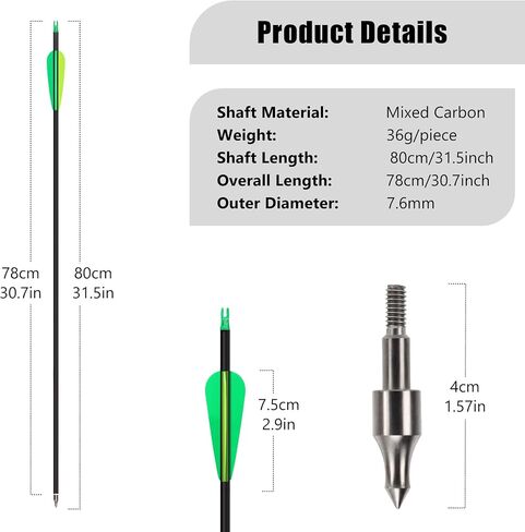30" 18Pcs Carbon Arrows with Removable Tips Shaft Spine 500 | Archery practice Arrow suitable for compound bows and recurve bows in Saudi Arabia
