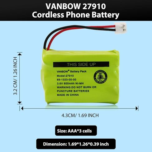 27910 Cordless Phone Battery for Motorola SD-7501 MD7161 AT&T 27910 89-1323-00-00 E1112 E2801 TL72108 Vtech I6725 RadioShack 23-959 Ni-MH 3.6V (Pack 2) in Saudi Arabia