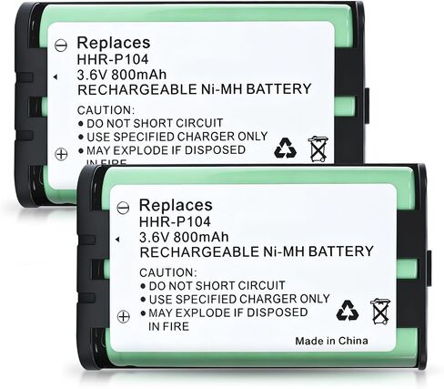 2 Pack HHR-P104 Rechargeable Phone Battery 3.6V 800mAh NI-MH Batteries for Panasonic Cordless Phones in Saudi Arabia