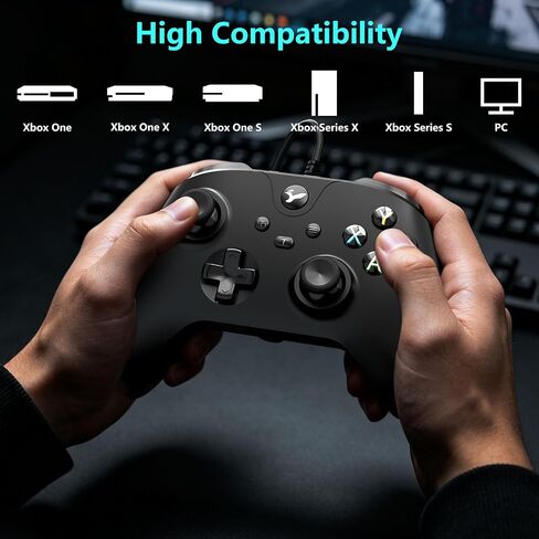 YAEYE Wired Controller for Xbox One, Enhanced Gaming Controller Compatible with Xbox Series X|S / PC Windows 10/11, Plug-and-Play with Dual Vibration Motors 3.5mm Headset Jack, 7.2ft Long USB Cable - Black in Saudi Arabia