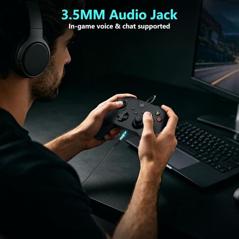 YAEYE Wired Controller for Xbox One, Enhanced Gaming Controller Compatible with Xbox Series X|S / PC Windows 10/11, Plug-and-Play with Dual Vibration Motors 3.5mm Headset Jack, 7.2ft Long USB Cable - Black in Saudi Arabia