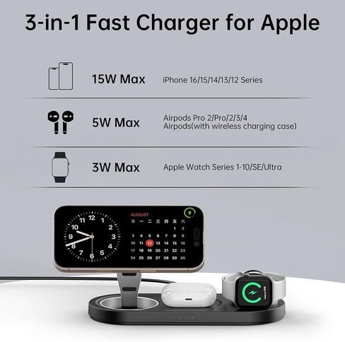 2026 "Mdrndock المغناطيسي 3 في 1 محطة شحن أبل، حامل شاحن لاسلكي قابل للطي لـ Mag-Safe لهاتف iPhone 17/16/15/14/13/12/Pro Max/Pro/Mini/Plus، سلسلة ساعات Apple، Air Pods pro/2/3/4 in Kuwait