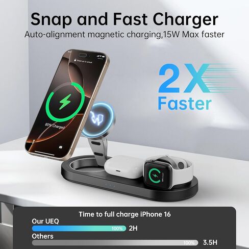 2026 "Mdrndock المغناطيسي 3 في 1 محطة شحن أبل، حامل شاحن لاسلكي قابل للطي لـ Mag-Safe لهاتف iPhone 17/16/15/14/13/12/Pro Max/Pro/Mini/Plus، سلسلة ساعات Apple، Air Pods pro/2/3/4 in Kuwait
