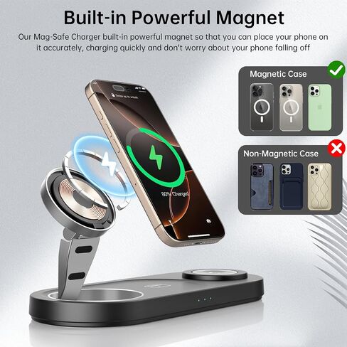 2026 "Mdrndock المغناطيسي 3 في 1 محطة شحن أبل، حامل شاحن لاسلكي قابل للطي لـ Mag-Safe لهاتف iPhone 17/16/15/14/13/12/Pro Max/Pro/Mini/Plus، سلسلة ساعات Apple، Air Pods pro/2/3/4 in Kuwait