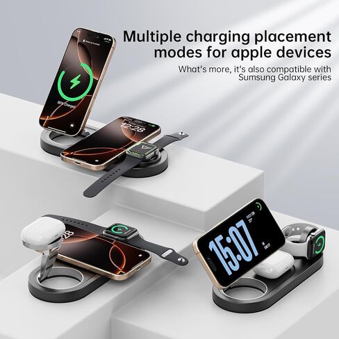 2026 "Mdrndock المغناطيسي 3 في 1 محطة شحن أبل، حامل شاحن لاسلكي قابل للطي لـ Mag-Safe لهاتف iPhone 17/16/15/14/13/12/Pro Max/Pro/Mini/Plus، سلسلة ساعات Apple، Air Pods pro/2/3/4 in Kuwait