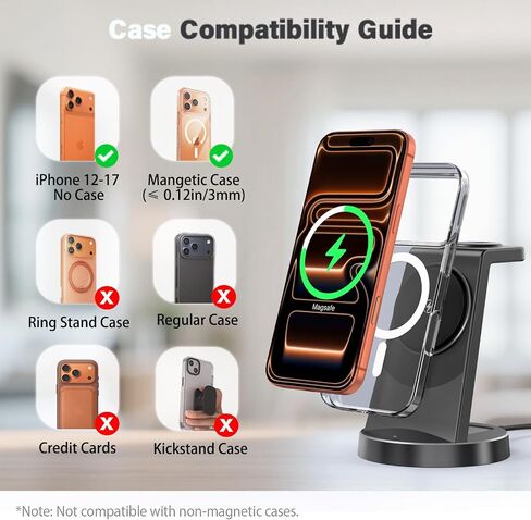 MagSafe Charger 15W Magnetic 3-in-1 Wireless Charging Station for Apple | Phone and Watch Charger for Apple Multiple Devices - iPhone Air 17 16 15 14 13 12 Pro Max, Watch and AirPods-Matte Black in Saudi Arabia