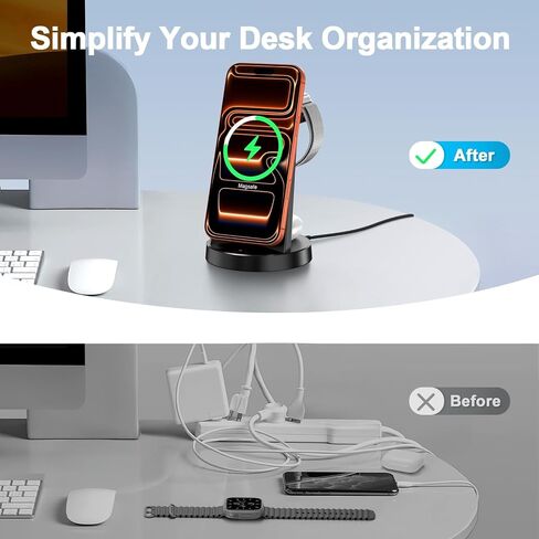 MagSafe Charger 15W Magnetic 3-in-1 Wireless Charging Station for Apple | Phone and Watch Charger for Apple Multiple Devices - iPhone Air 17 16 15 14 13 12 Pro Max, Watch and AirPods-Matte Black in Saudi Arabia