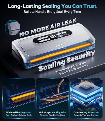 Vacuum Sealer Machine with AirLock ProSeal System, 10-in-1 Vacuum Sealer for Food, Moist/Dry Sealing Modes, Compact Design with Digital Timer, Built-in Cutter & Roll Storage, Silver-Blue in Saudi Arabia