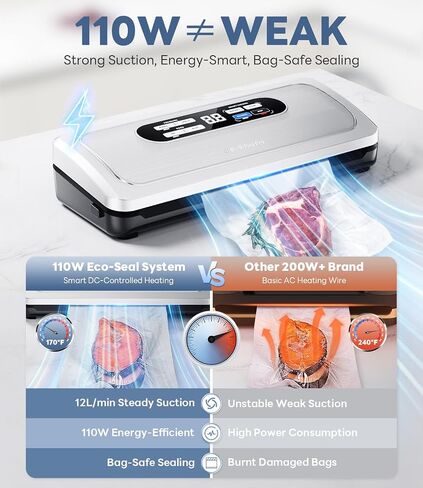 Vacuum Sealer Machine with AirLock ProSeal System, 10-in-1 Vacuum Sealer for Food, Moist/Dry Sealing Modes, Compact Design with Digital Timer, Built-in Cutter & Roll Storage, Silver-Blue in Saudi Arabia