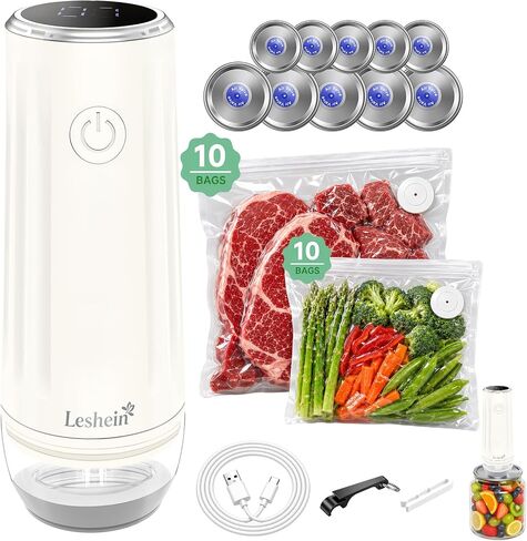 Leshein Compact Vacuum Sealer for Food, Portable Mason Jar Vacuum Sealer | With Bags And Mason Lids, Built-in UV Light, Auto Stop, Quick Sealing Speed, Smart Display, Easy to Clean, Long Lasting in Saudi Arabia