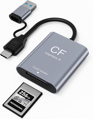 CFexpress Type A Card Reader 10Gbps, USB-C 3.2 Gen 2 Memory Card Reader for CFexpress Type A, 2-in-1 USB-C & USB-A Portable Adapter for iPhone, iPad, MacBook, PC, Android – Aluminum Alloy, Plug & Play in Saudi Arabia