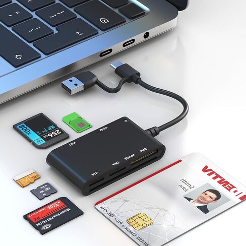 PIV Card Reader USB C/A - SIM & CAC Reader Military - 7 in 2 Smart Card Reader SIM Adapter, Military CAC/SD/TF/Memory Stick Pro Duo/M2/IC/PIV/MMC Memory Card Reader for iPhone/PC/Laptop/Windows/Linux in Saudi Arabia