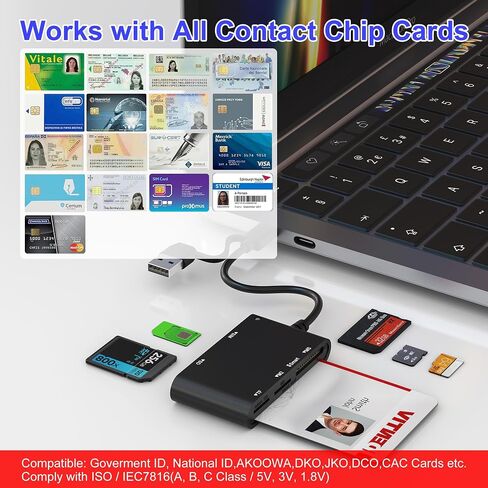 PIV Card Reader USB C/A - SIM & CAC Reader Military - 7 in 2 Smart Card Reader SIM Adapter, Military CAC/SD/TF/Memory Stick Pro Duo/M2/IC/PIV/MMC Memory Card Reader for iPhone/PC/Laptop/Windows/Linux in Saudi Arabia