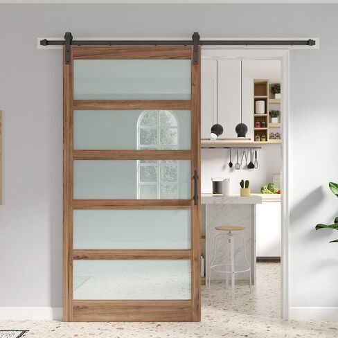 FREDBECK 68 x 84 inch Frosted Glass Barn Doors with Hardware Kit Included in Kuwait