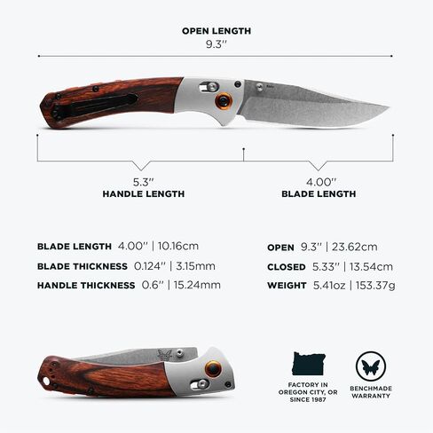 Benchmade Crooked River Hunting Knife, S30V Steel Blade (15080-2) | Dark Brown Wood handle with black bolster, Clip-Point blade in Kuwait