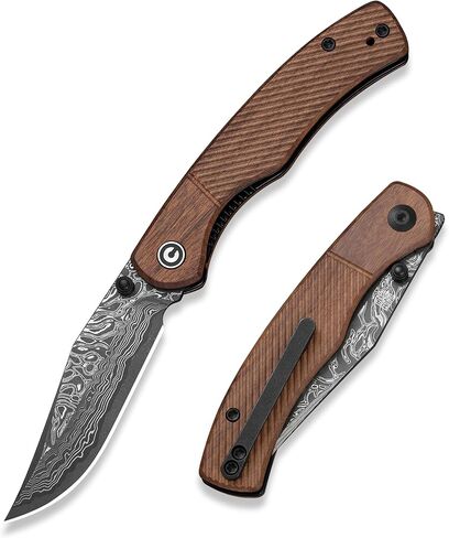 CIVIVI Clingman EDC Pocket Knife, 2.99" Damascus Blade C23065B-DS1 | Titanium Reversible Clip, Clip Point Blade Wood Handle, Liner Lock Folding Knife, Taylor Martin Design in Saudi Arabia
