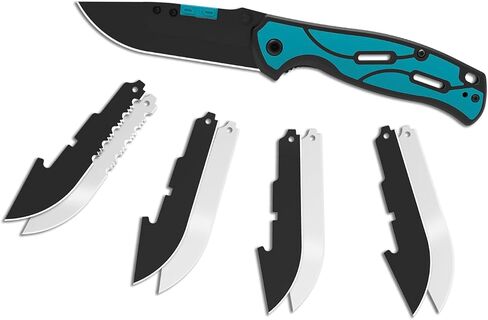 Hunting Skinning Knife with Replaceable Blades, EDC Pocket Clip, 9 Blades | Pocket Knife, EDC Knife, for Deer Hunting, Blue handle in Saudi Arabia